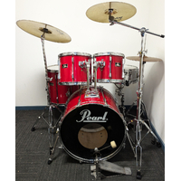 Used Pearl Export 90&#39;s 5 Piece Drum Kit w/Stands + 14, 16, 20 Cymbals - Red - Includes Warranty