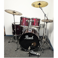 Used Pearl Export 90&#39;s 5 Piece Drum Kit w/Stands + 14,16,20 Cymbals - Wine Red - Includes Warranty