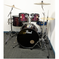 Used 2000's Pearl Export 5 Piece Drum Kit w/Stands + Zildjian/BTB 14,16,20 Cymbals - Wine Red - Includes Warranty