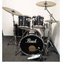 Used Pearl Export 5 Piece Drum Kit w/Stands + 14,16,20 Cymbals - Black - Includes Warranty