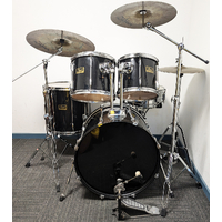 Used 90's Pearl Export 5 Piece Drum Kit w/Stands + Zildjian14,16,20 Cymbals - Black - Includes Warranty