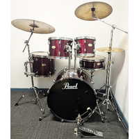 Used Pearl Forum 5 Piece Drum Kit w/Stands, 14, 16, 20 Cymbals - Wine Red - Includes Warranty