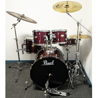 Used Pearl Forum 5 Piece Drum Kit w/Stands, 14, 16, 20 Cymbals - Wine Red - Includes Warranty