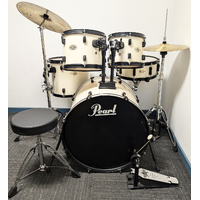Used Pearl Target 5 Piece Drum Kit w/Stands + Cymbals + Stool - White - Includes Warranty