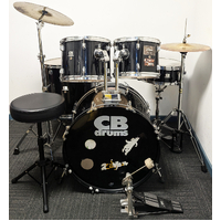 Used CB 5 Piece Drum Kit w/Stands Cymbals + Stool - Black - Includes Warranty