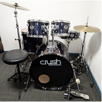 Used Crush 5 Piece Drum Kit w/Stands Cymbals + Stool - Blue - Includes Warranty