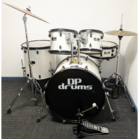 Used DP Drums Xtreme 5 Piece Drum Kit w/Stands 14, 18 Cymbals - White - Includes Warranty