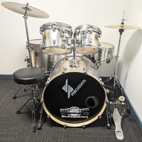Used DP Percussion 5 Piece Drum Kit w/Stands 14,18 Cymbals + Stool - Silver Sparkle - Includes Warranty