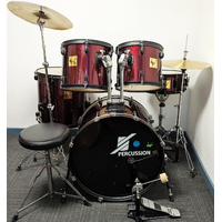 DP Percussion 5 Piece Drum Kit Full Size w/Stands Cymbals + Stool - Wine Red - Used - Includes Warranty