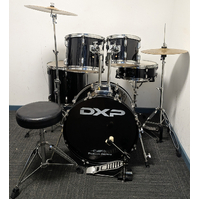 Used DXP 5 Piece Drum w/Stands Cymbals + Stool - Black - Includes Warranty