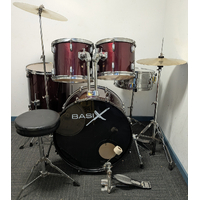 DXP 5 Piece Drum Kit w/Stands Cymbals + Stool - Wine Red - Used - Includes Warranty