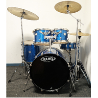 Used Mapex Horizon Birch/Basswood 5 Piece Drum Kit w/Stands 14, 16, 20 Cymbal Set - Blue Sparkle - Includes Warranty