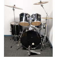Used Mapex Mars Birch 5 Piece Drum Kit w/Stands + Zildjian/Meinl 14, 16, 20 - Black - Includes Warranty