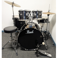 Used Pearl Roadshow 5 Piece Drum Kit w/Stands, Cymbals, Stool - Black - Includes Warranty