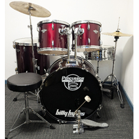 Used Percussion Plus 5 Piece Drum Kit w/Stands Cymbals + Stool - Wine Red - Includes Warranty