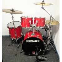 Used Premier APK Birch 5 Piece Drum Kit w/Stands + Paiste/Zildjian 14,16,20 Cymbals - Red - Includes Warranty