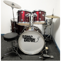 Used Sonic Drive 5 Piece Drum Kit w/Stands Cymbals Stool Wine Red Includes Warranty