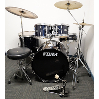 Used Tama Stagestar 5 Piece Drum Kit w/Stands  + 14,16,20 Cymbals, Stool - Blue - Includes Warranty