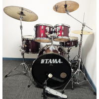 Used Tama Swingstar 5 Piece Drum Kit w/Stands, Paiste/Zildjian/BTB20 14, 14, 20 Cymbals, Stool - Wine Red - Includes Warranty