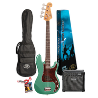 SX Vintage Style 3/4 Size Electric Bass Guitar Pack w/Laney Amp Vintage Green VEP34VGN-PK2
