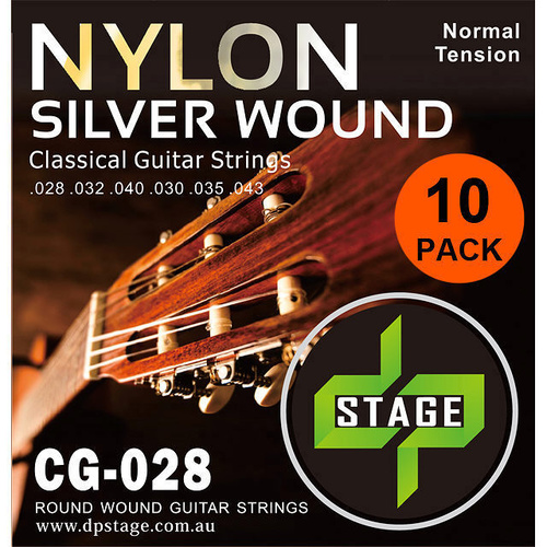 10 X Classical Guitar Strings Nylon Silver Wound Normal Tension 10 Pack