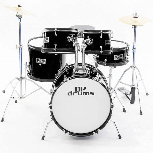 Black 5 Piece Junior Drum Kit Complete Children s Set Cymbals Stool DP Drums